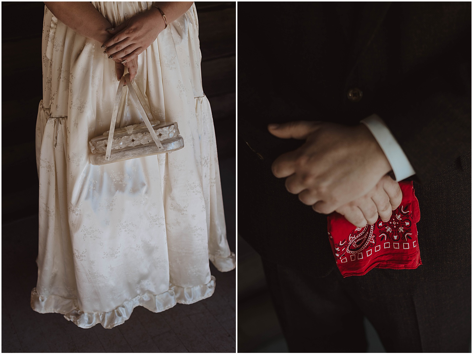 Bride and groom getting ready for their cabin wedding in Wisconsin