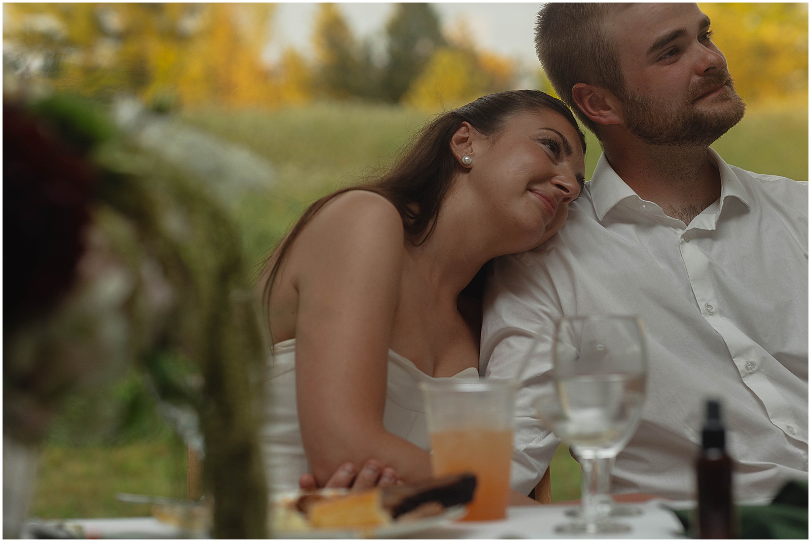 Bride and groom at their Wisconsin wedding receptioj