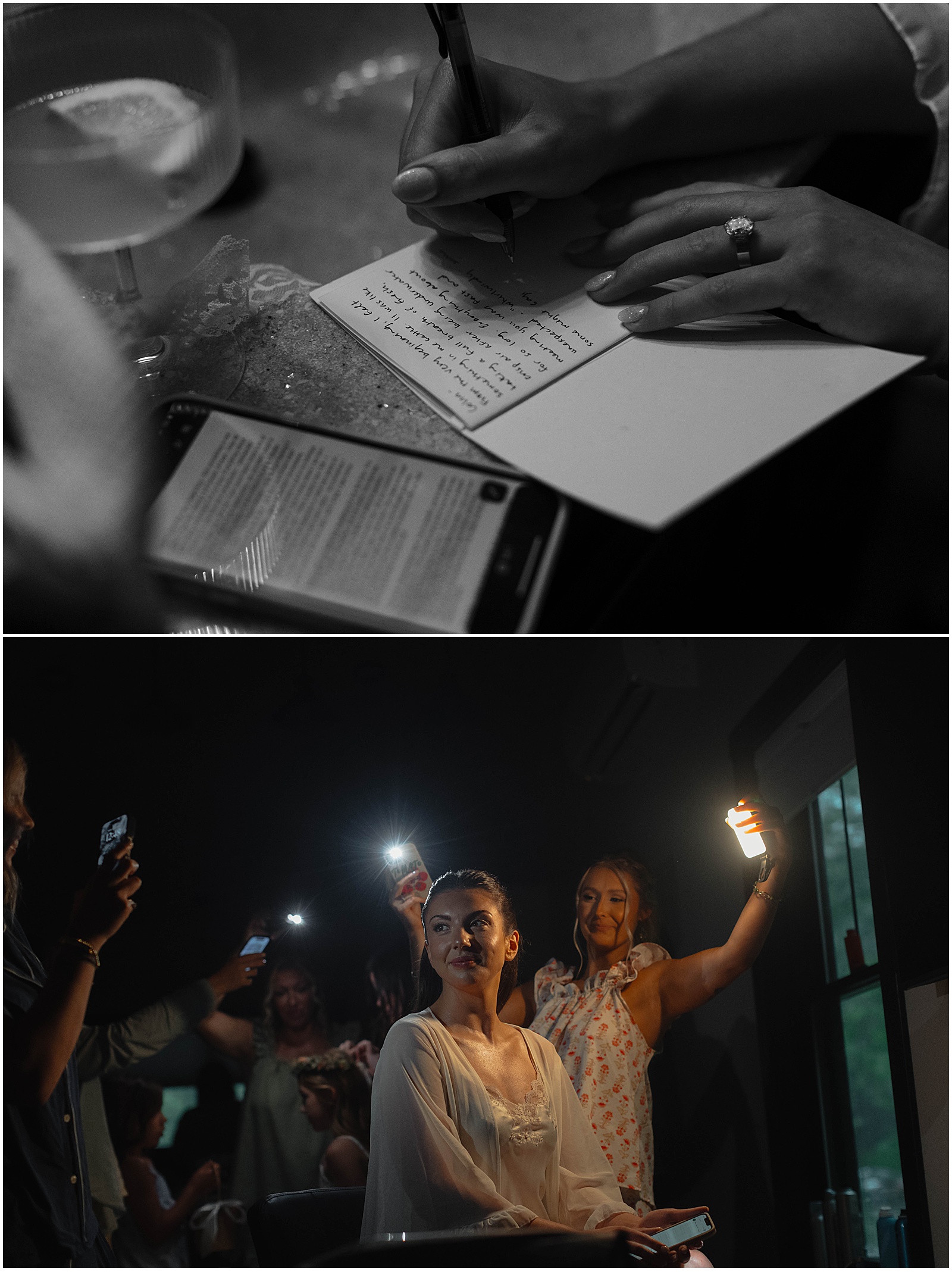 Bride getting ready for her backyard tent wedding in Wisconsin