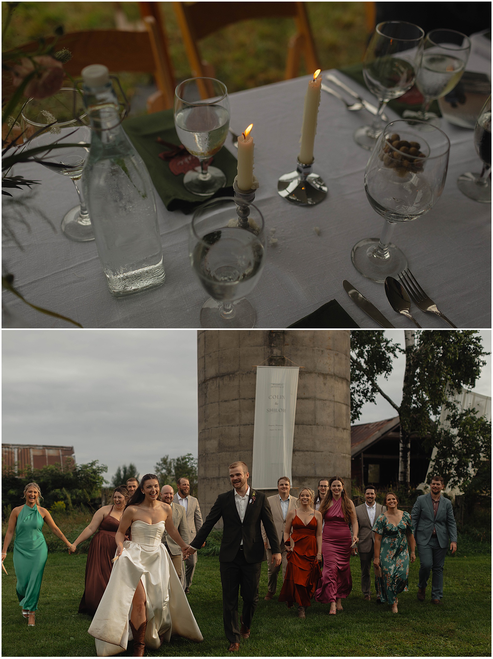 Wedding table decor and guests at a Wisconsin wedding