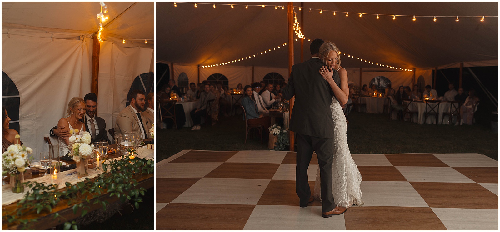 Bride and groom first dance at their Wisconsin wedding reception