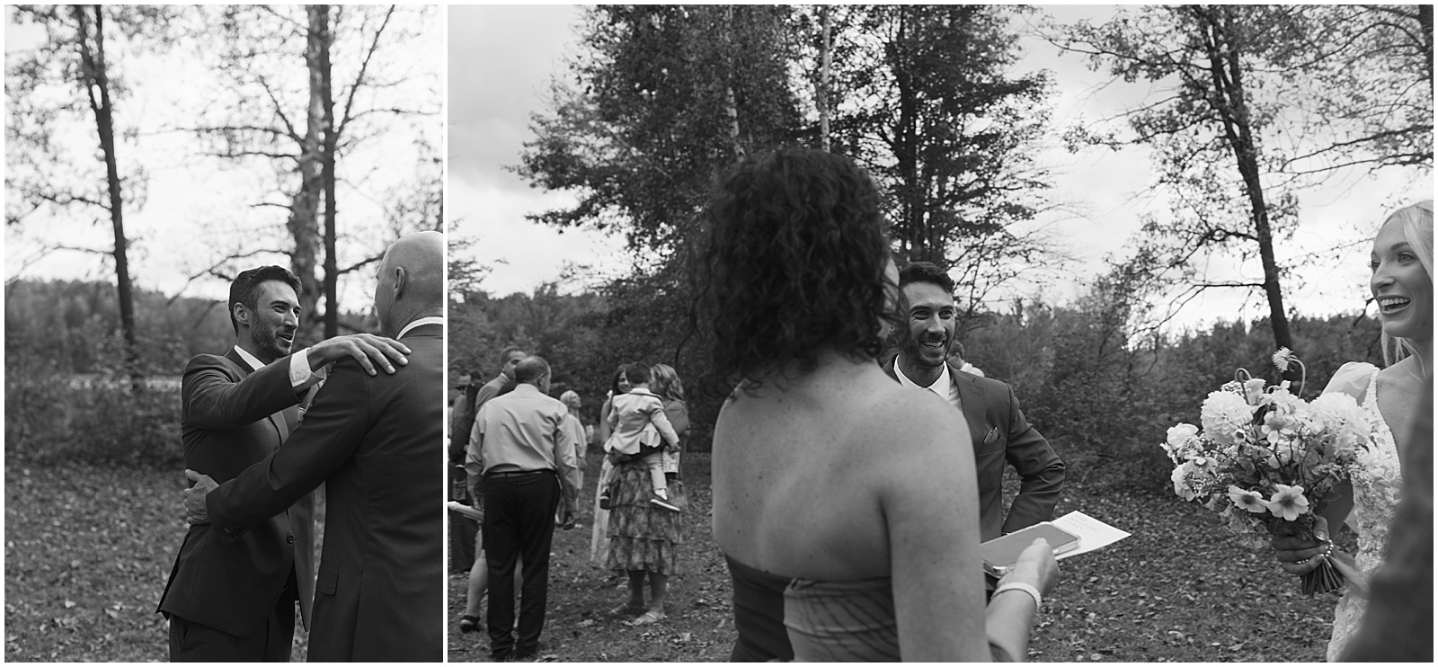 Bride and groom mingling with their guests at their Wisconsin campground wedding