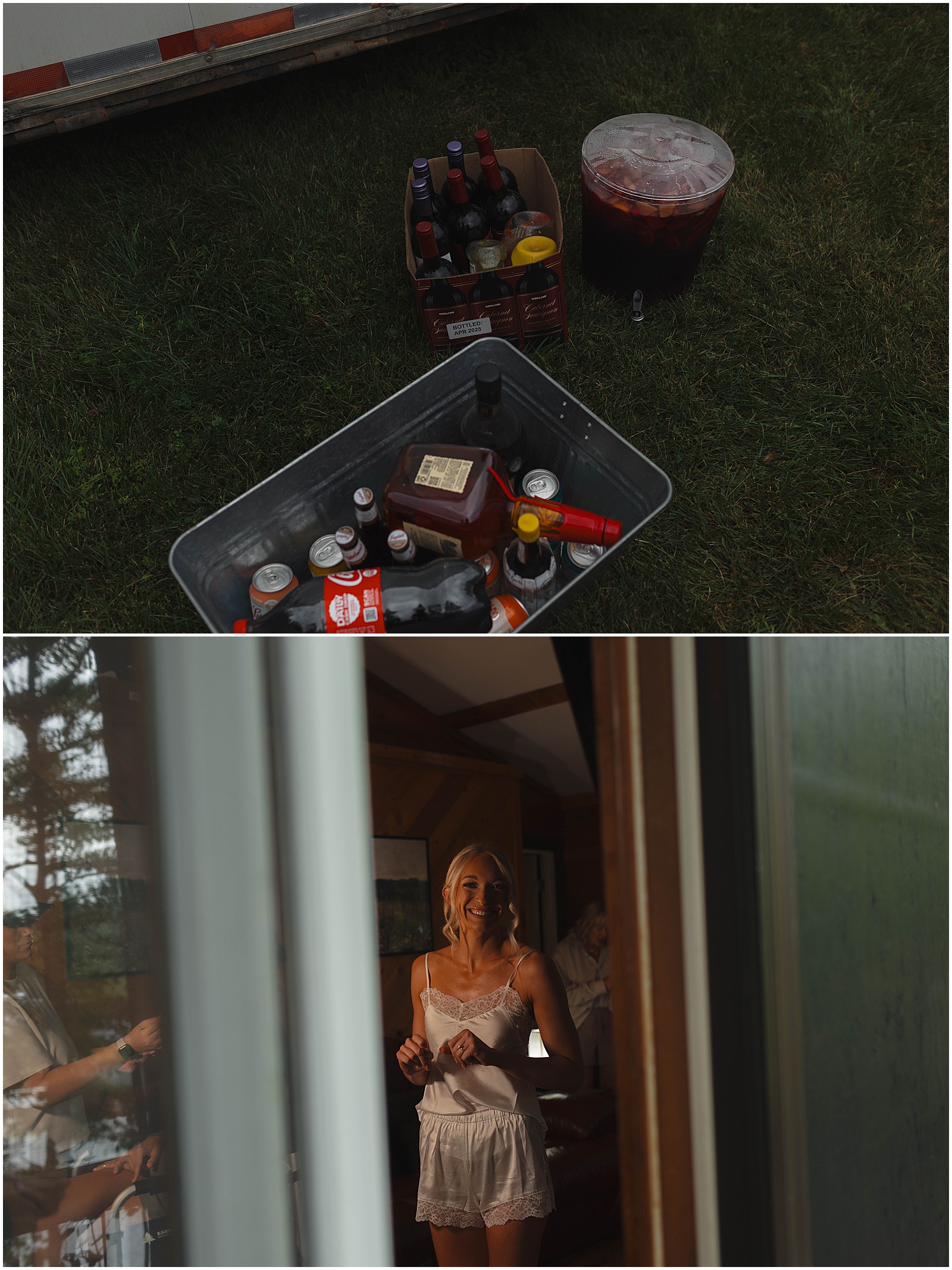 Bride getting ready and setting up for a Wisconsin campground wedding