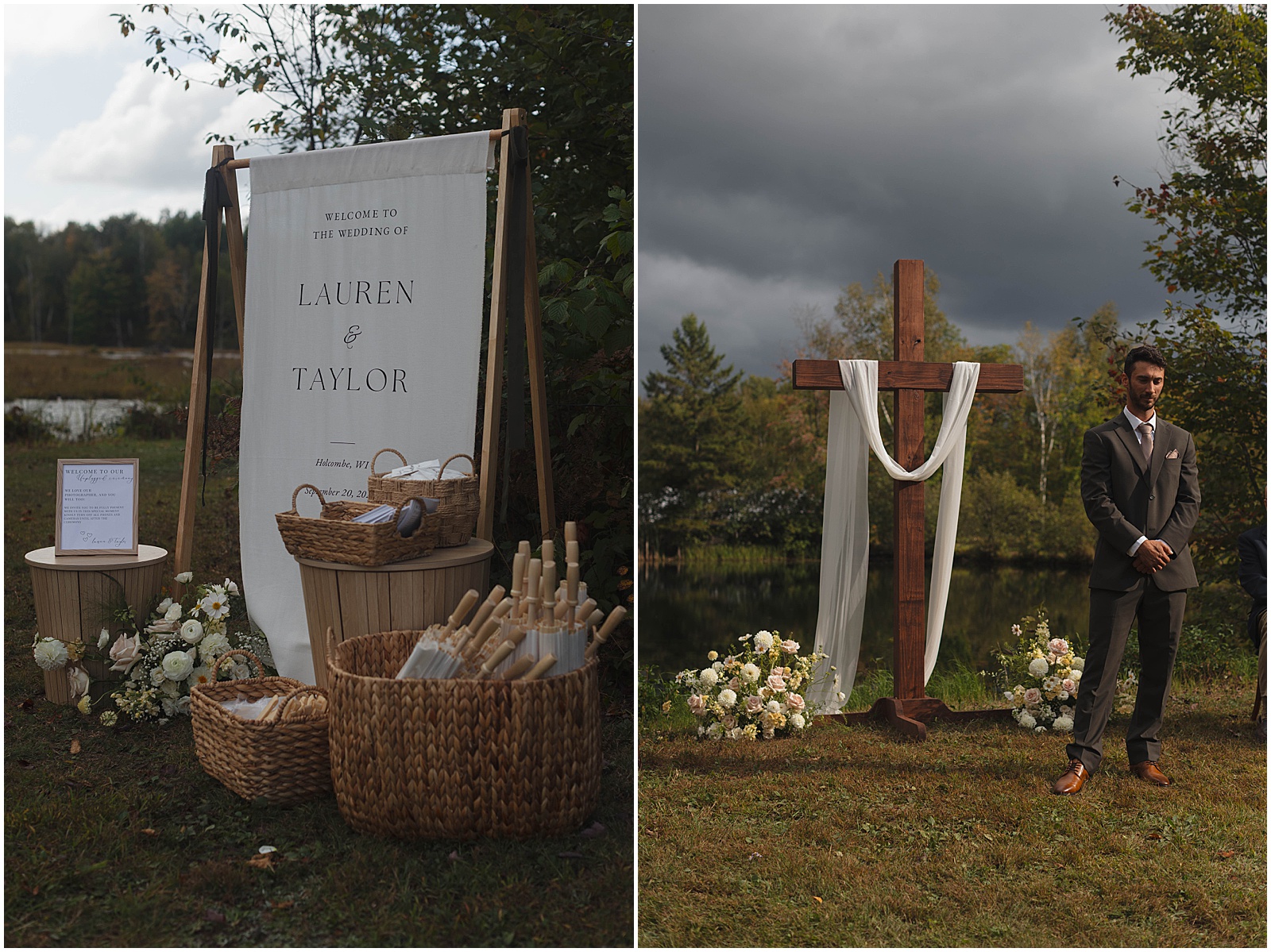 Wedding ceremony decor for a Wisconsin campground wedding