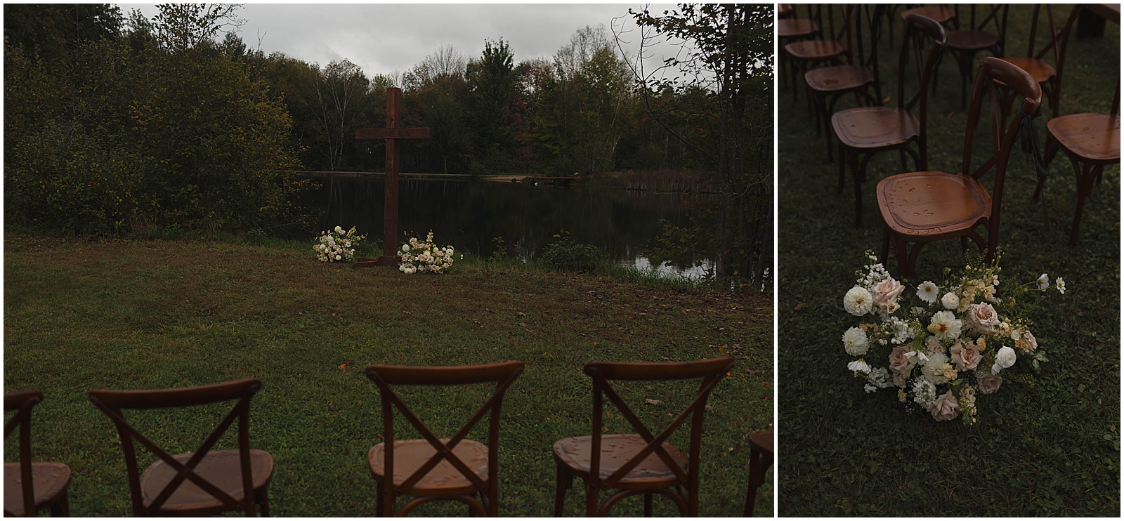 Wedding ceremony decor for a Wisconsin campground wedding