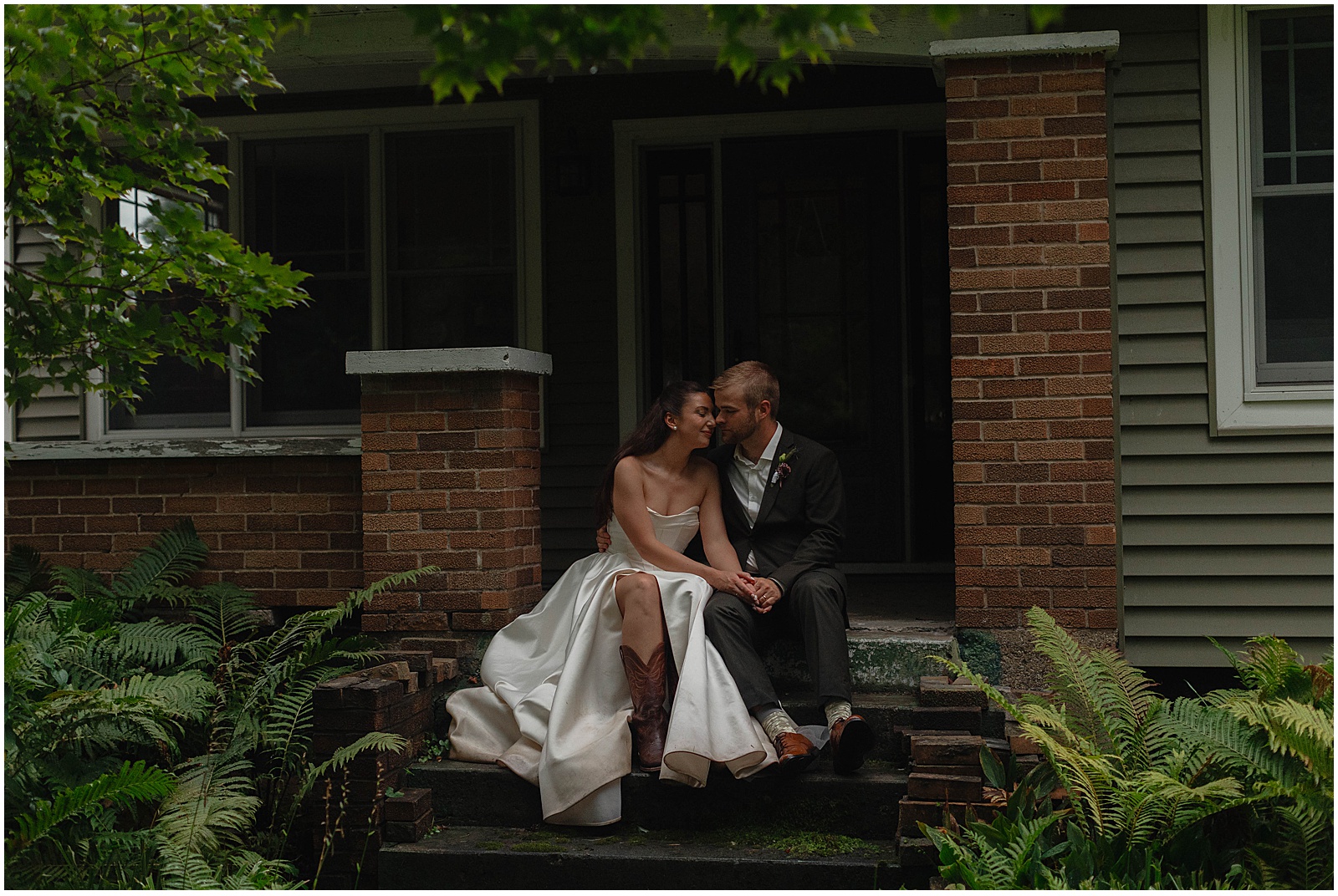 Bride and groom at their backyard tent wedding in Wisconsin